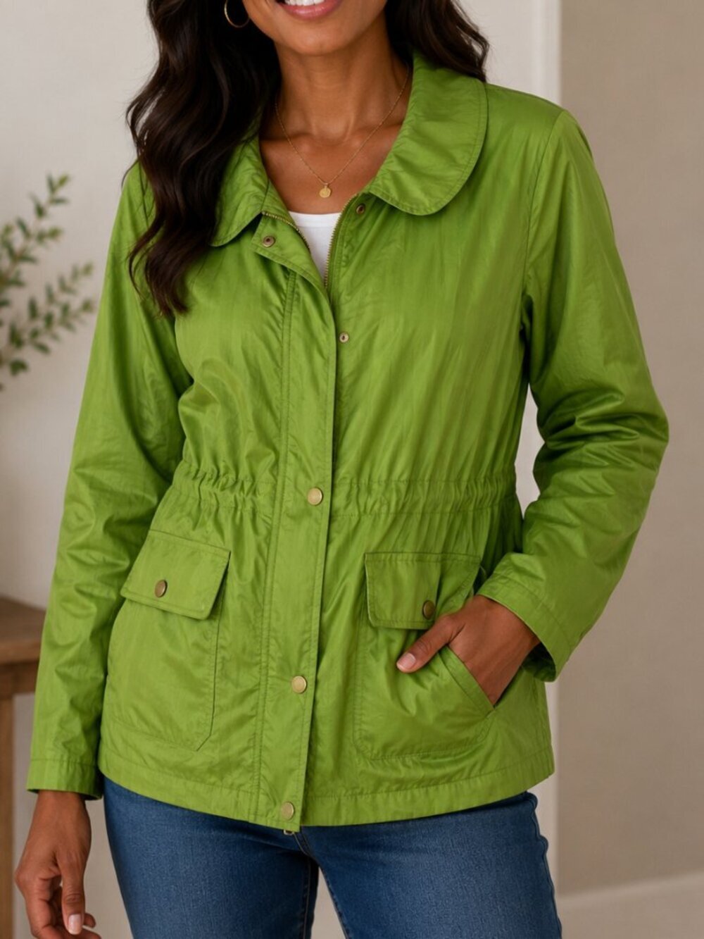 Johnston & Murphy Lime Green Utility Windbreaker Pink Floral Lined Jacket SZ M
